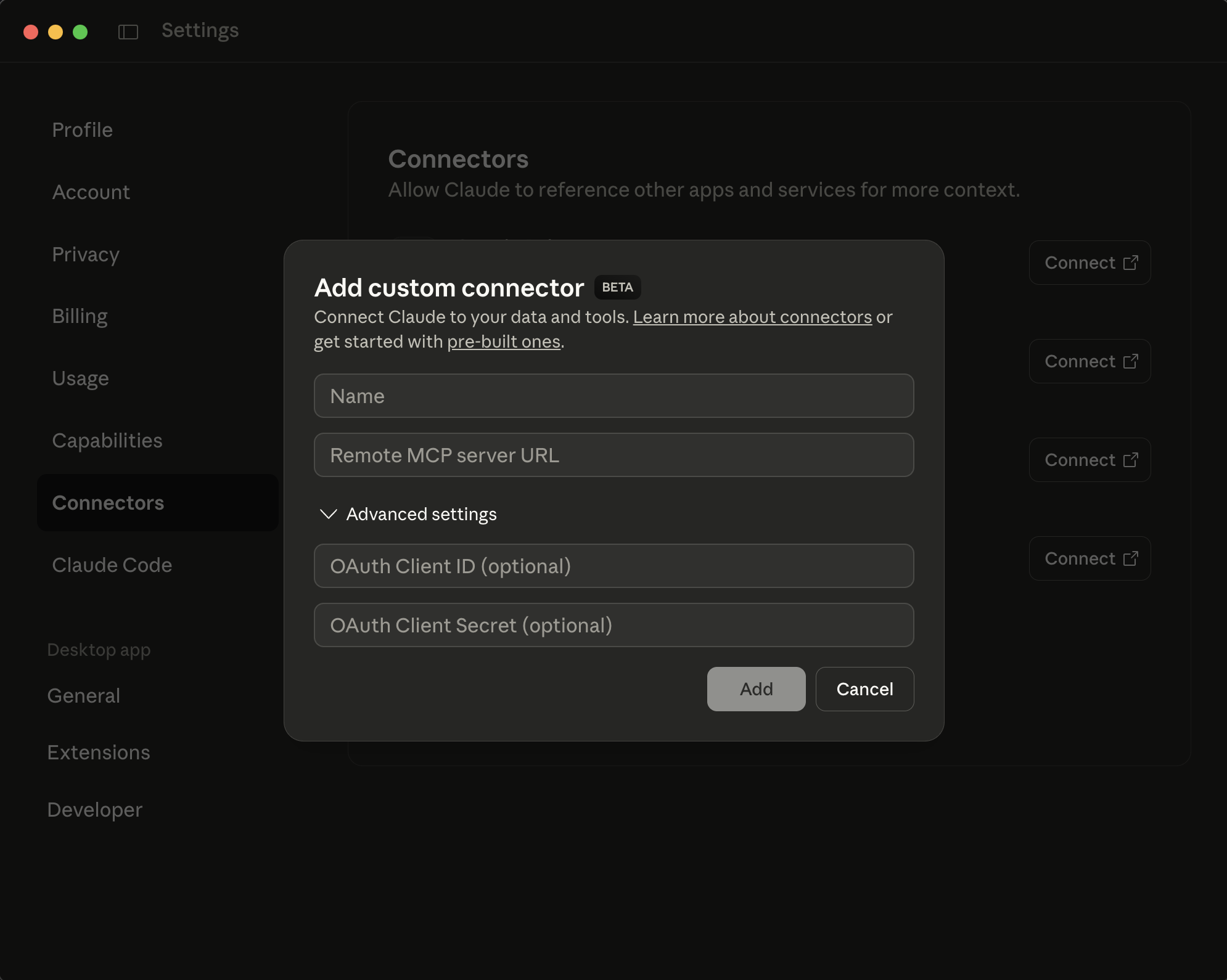 Add Custom Connector